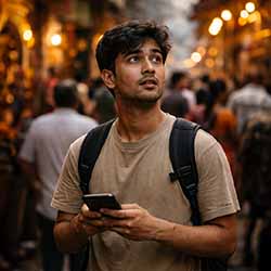 Curious in the bustling market